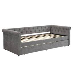 Merax 3ft Single Velvet Upholstered Daybed Sofa Bed with Pull-Out Trundle in Grey - thumbnail 9