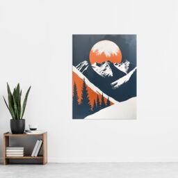 "Artery8 Rocky Mountains Forest Sunrise Modern Painting Wall Art Print in Orange - Size: W18"" x H24""" - thumbnail 4
