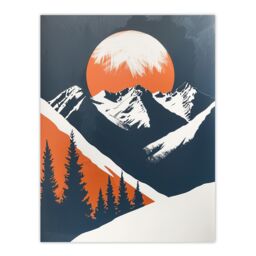 "Artery8 Rocky Mountains Forest Sunrise Modern Painting Wall Art Print in Orange - Size: W18"" x H24""" - thumbnail 1
