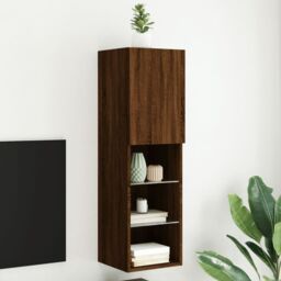 Berkfield Home TV Cabinet with LED Lights Brown Oak 30.5x30x102 cm - thumbnail 1