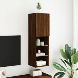 Berkfield Home TV Cabinet with LED Lights Brown Oak 30.5x30x102 cm - thumbnail 4