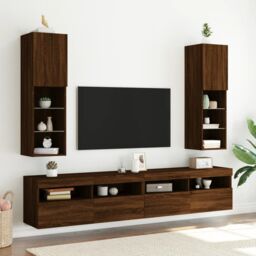 Berkfield Home TV Cabinet with LED Lights Brown Oak 30.5x30x102 cm - thumbnail 3