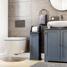 Home Discount Bath Vida Freestanding Toilet Roll Holder & Cupboard Bathroom Storage in Grey - thumbnail 2