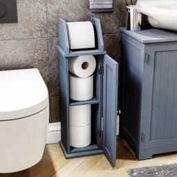 Home Discount Bath Vida Freestanding Toilet Roll Holder & Cupboard Bathroom Storage in Grey - thumbnail 4