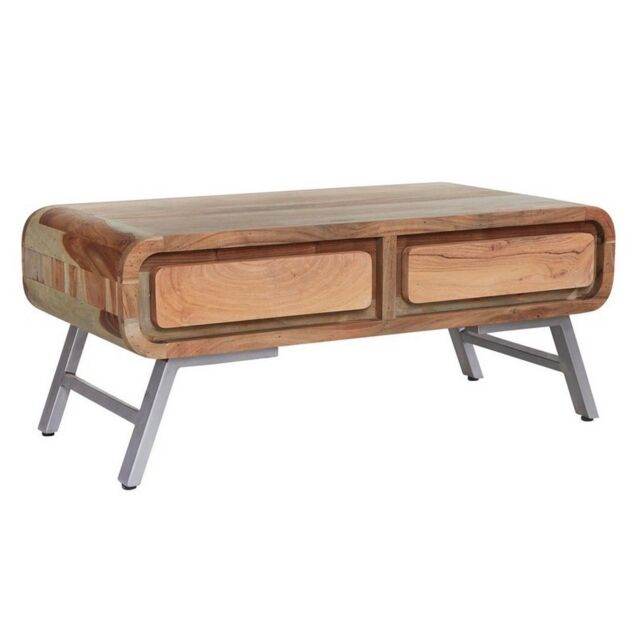 Indian Hub Aspen 2 Drawer Coffee Table - Metal/Wood - L55 x W110 x H45 cm in Brown - image 1