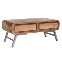 Indian Hub Aspen 2 Drawer Coffee Table - Metal/Wood - L55 x W110 x H45 cm in Brown - thumbnail 1