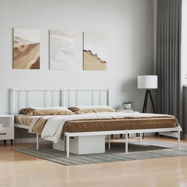 Berkfield Home Metal Bed Frame with Headboard White 200x200 cm - image 1