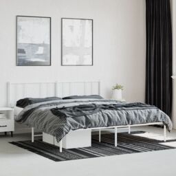 Berkfield Home Metal Bed Frame with Headboard White 200x200 cm - thumbnail 4