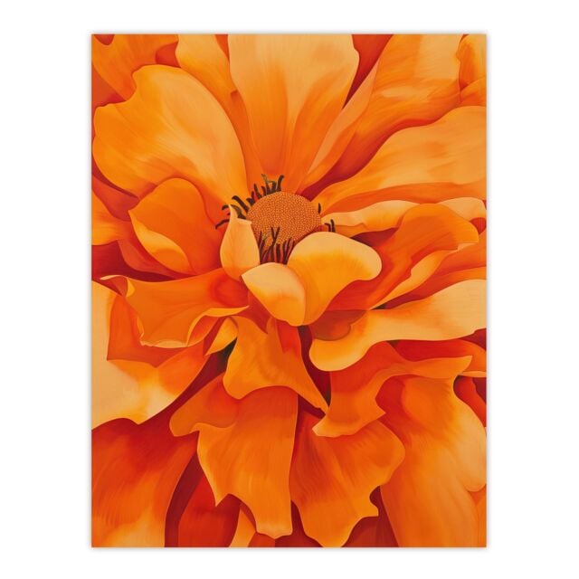 "Artery8 Orange Marigold Flower Painting Modernist Floral Wall Art Print - Size: W24"" x H32""" - image 1