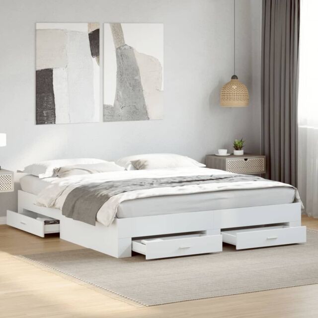 Berkfield Home Bed Frame with Drawers without Mattress White 200x200 cm - image 1