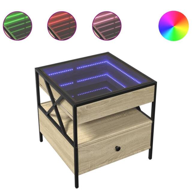Berkfield Home Coffee Table with Infinity LED Sonoma Oak 50x50x51 cm in Brown - Size: 50 x 50 x 51 cm - image 1
