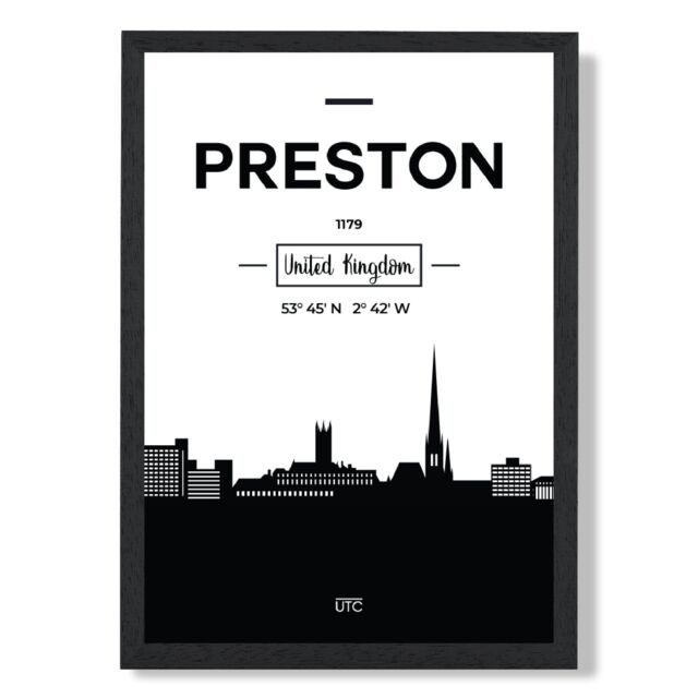 ARTZE Preston Black & White City Skyline Framed Print SIZE: A2 with Black Frame - Size: A4 - image 1