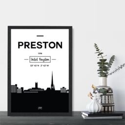 ARTZE Preston Black & White City Skyline Framed Print SIZE: A2 with Black Frame - Size: A4 - thumbnail 2
