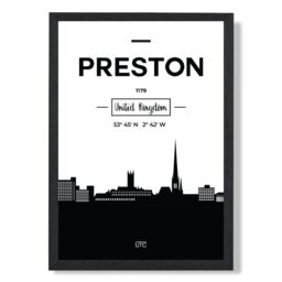 ARTZE Preston Black & White City Skyline Framed Print SIZE: A2 with Black Frame - Size: A4 - thumbnail 1
