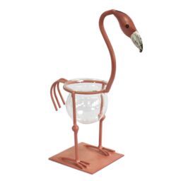 KDMD Hydroponic Home Decor - Pink Metal Flamingo Des 2 in Maroon
