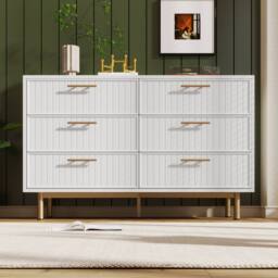 Merax White Fluted 6 Drawer Chest Of Drawers with Gold Handles - thumbnail 5