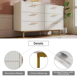 Merax White Fluted 6 Drawer Chest Of Drawers with Gold Handles - thumbnail 3