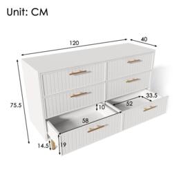 Merax White Fluted 6 Drawer Chest Of Drawers with Gold Handles - thumbnail 2