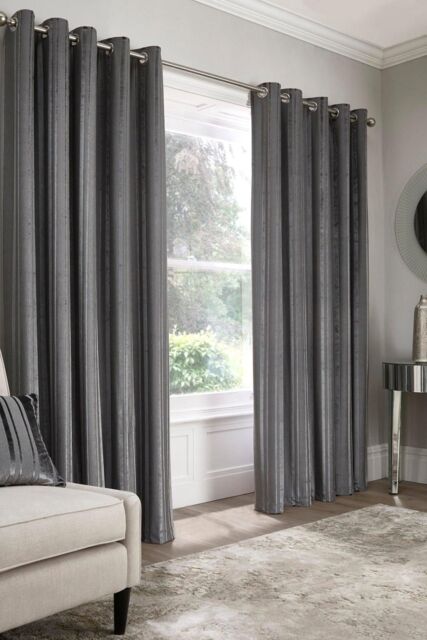Appletree 'Conrad' Striped Woven Pair of Eyelet Curtains in Dark Grey - Size: 168 cm width x 137 cm drop - image 1