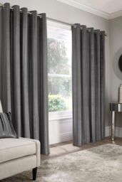 Appletree 'Conrad' Striped Woven Pair of Eyelet Curtains in Dark Grey - Size: 168 cm width x 137 cm drop - thumbnail 1