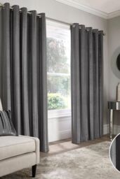 Appletree 'Conrad' Striped Woven Pair of Eyelet Curtains in Dark Grey - Size: 168 cm width x 137 cm drop - thumbnail 4