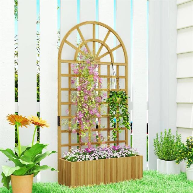 Nordara Wooden Raised Planter with Trellis for Climbing Plants in Natural - image 1