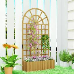 Nordara Wooden Raised Planter with Trellis for Climbing Plants in Natural - thumbnail 1