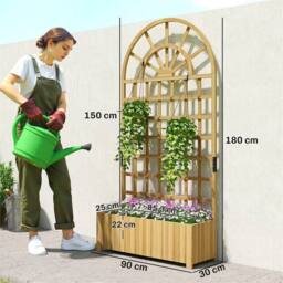 Nordara Wooden Raised Planter with Trellis for Climbing Plants in Natural - thumbnail 2