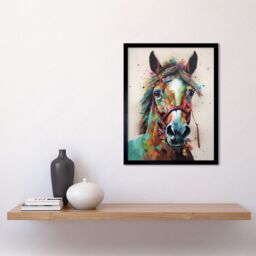 "Artery8 Wall Art Print Horse Multicoloured Spray Paint & Oil Painting Art Framed - Size: W12"" x H16""" - thumbnail 2