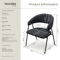 tectake Dining Chair Bedano Set Of 6 - Black - Size: 6 Pack - thumbnail 6