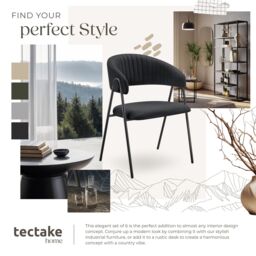 tectake Dining Chair Bedano Set Of 6 - Black - Size: 6 Pack - thumbnail 8