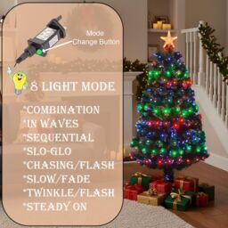 Shatchi 4Ft/120cm Multicolour 8 Modes Fibre Optic Christmas Tree LED Pre-Lit in Green - Size: 4ft - thumbnail 8