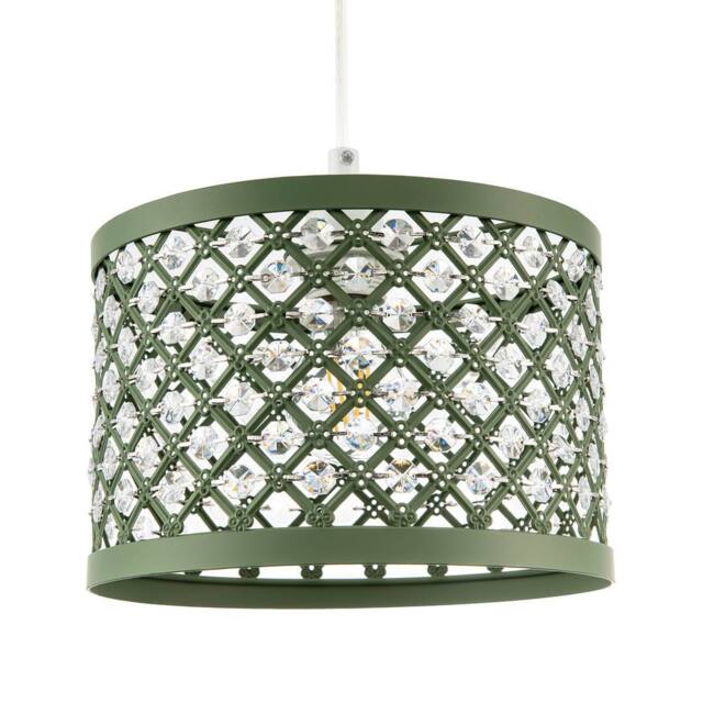 Happy Homewares Modern Ornate Matte Metal Pendant Shade with Clear Acrylic Beads in Olive - image 1