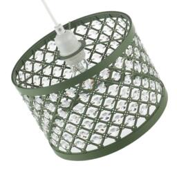 Happy Homewares Modern Ornate Matte Metal Pendant Shade with Clear Acrylic Beads in Olive - thumbnail 3