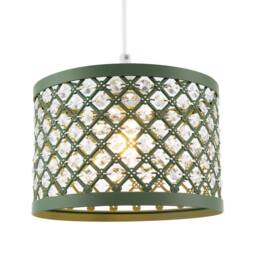Happy Homewares Modern Ornate Matte Metal Pendant Shade with Clear Acrylic Beads in Olive - thumbnail 2