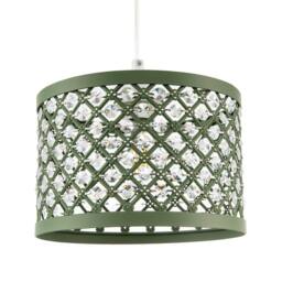 Happy Homewares Modern Ornate Matte Metal Pendant Shade with Clear Acrylic Beads in Olive - thumbnail 1