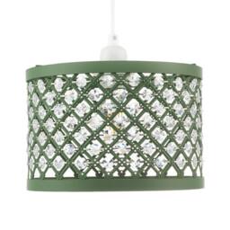Happy Homewares Modern Ornate Matte Metal Pendant Shade with Clear Acrylic Beads in Olive - thumbnail 4