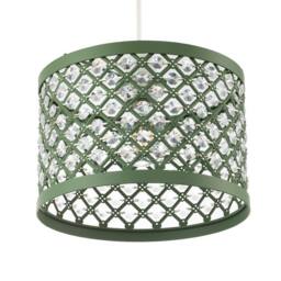 Happy Homewares Modern Ornate Matte Metal Pendant Shade with Clear Acrylic Beads in Olive - thumbnail 5