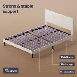 VOGREX White Velvet Upholstered Double Bed Frame Foam Padded Headboard - thumbnail 3