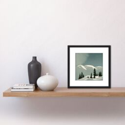 Artery8 Calm Starry Night Snow Covered Mountain Landscape Winter Scene Watercolour Painting Square Wooden Framed Wall Art Print Picture 8X8 Inch - thumbnail 2