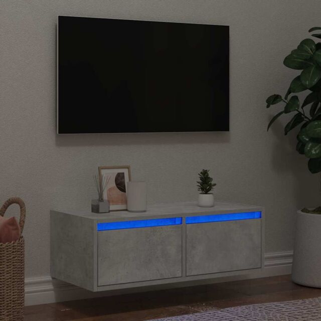 Berkfield Home TV Cabinet with LED Lights Concrete Grey 75x35.5x25 cm - image 1