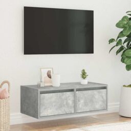 Berkfield Home TV Cabinet with LED Lights Concrete Grey 75x35.5x25 cm - thumbnail 4