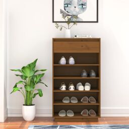 Berkfield Home Shoe Cabinet Honey Brown 60x34x105 cm Solid Wood Pine - Size: 60 x 34 x 105 cm