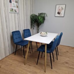 KOSY KOALA Modern Rectangle White Dining Table Set With 4 Blue Velvet Chairs Dining Room Furniture in Brown - thumbnail 1