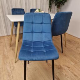KOSY KOALA Modern Rectangle White Dining Table Set With 4 Blue Velvet Chairs Dining Room Furniture in Brown - thumbnail 5