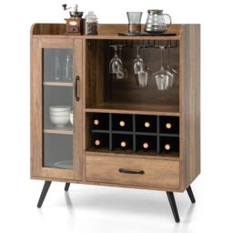 Costway Wine Cabinet Wooden Buffet Sideboard w/ Removable Wine Rack in Brown - thumbnail 1