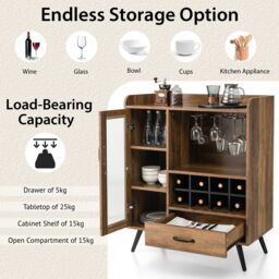 Costway Wine Cabinet Wooden Buffet Sideboard w/ Removable Wine Rack in Brown - thumbnail 5