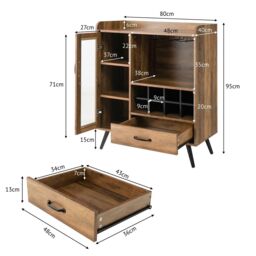 Costway Wine Cabinet Wooden Buffet Sideboard w/ Removable Wine Rack in Brown - thumbnail 2