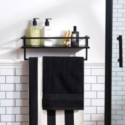 OHS Towel Rail Bathroom Shelf Space Saving Storage Unit Wall Mounted in Black - thumbnail 1