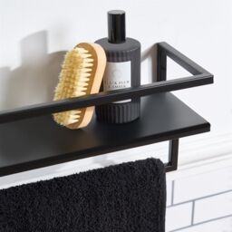 OHS Towel Rail Bathroom Shelf Space Saving Storage Unit Wall Mounted in Black - thumbnail 2